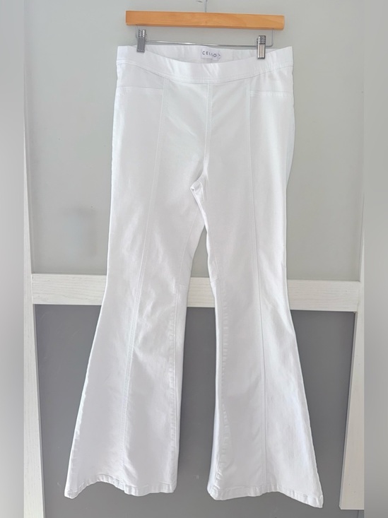 Cello Pants - Cello White Flare Pants with Stretch Ponte Knit